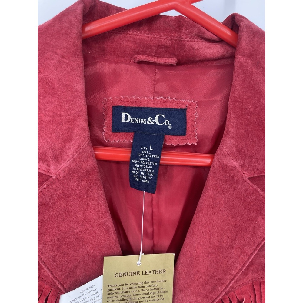 Denim & Co. Red Jacket L . Vintage New Damage To One Pocket Pit To Pit 22 Fringe - Picture 7 of 8
